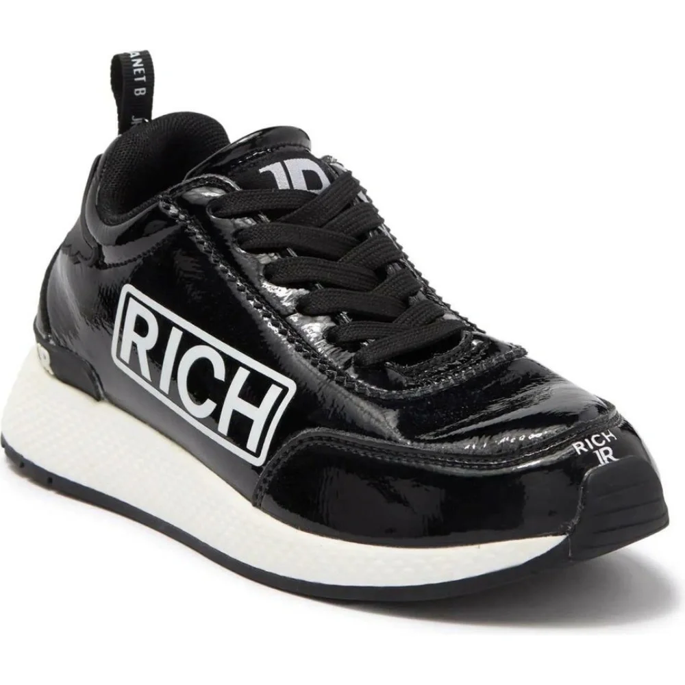 $495 - JOHN RICHMOND Black Graphic Logo Sneaker Women's 7 (EU 37) Patent